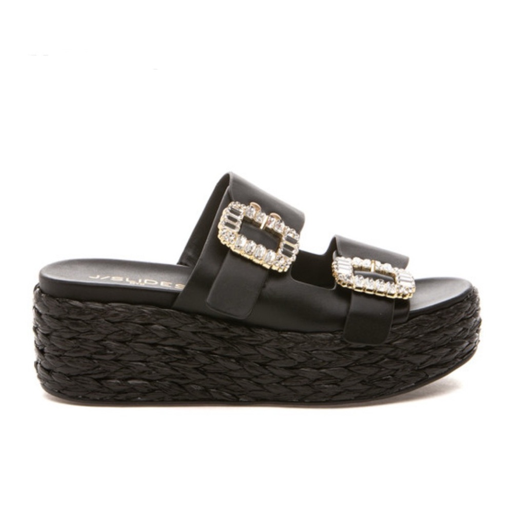 NWT J/SLIDES J/SLIDES QUINLEY Black Leather Sandal - Picture 2 of 16